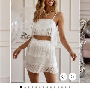 White fringe two piece set